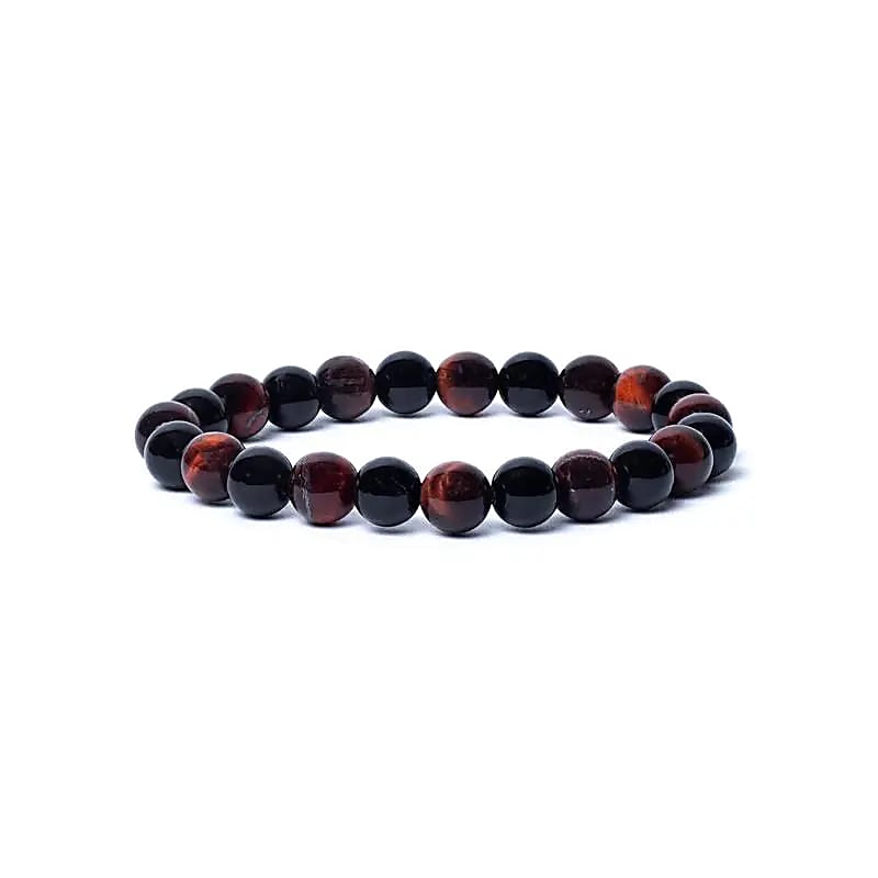 Brățară Onix Negru/ Ochi de Tigru Roșu Elastic Calitate Aa --set De 2 Buc - 0,8 Cm