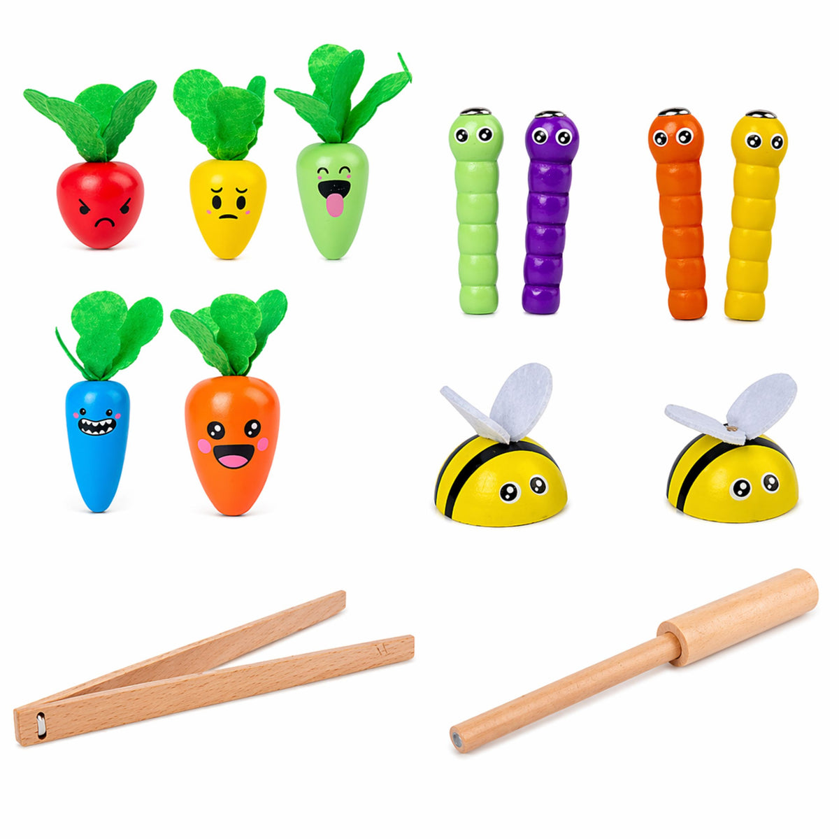 Wooden Carrots Earthworm Rod Magnet Game