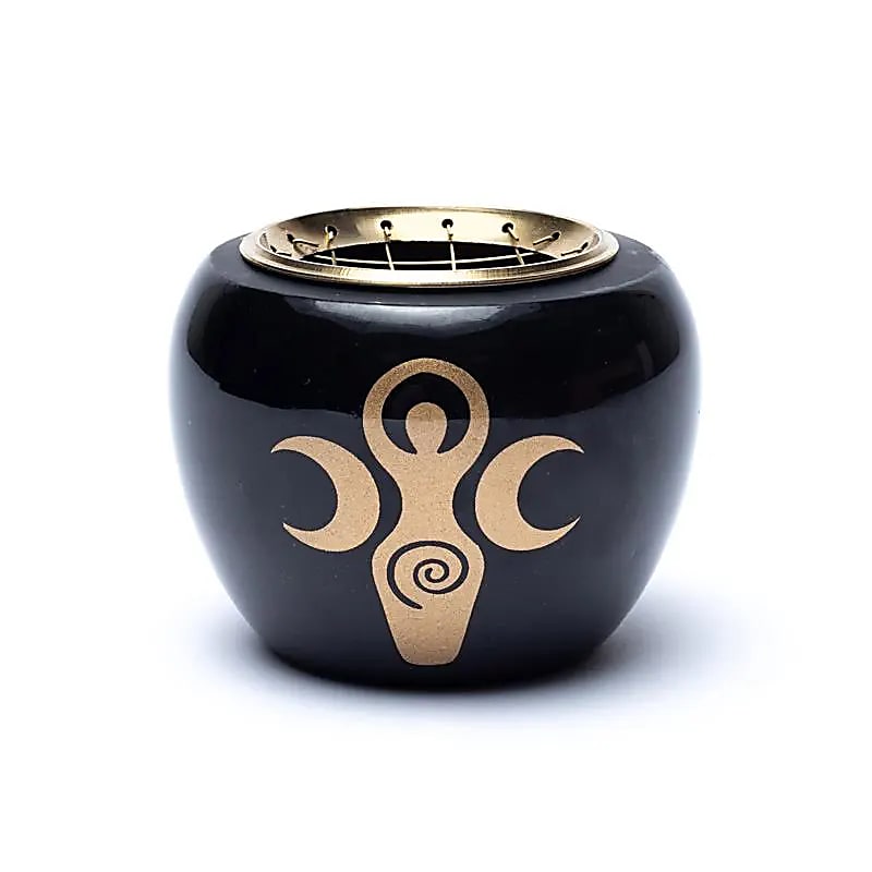 Incense Burner Black & Gold Goddess Symbol --set Of 2 Pcs - 9x7cm