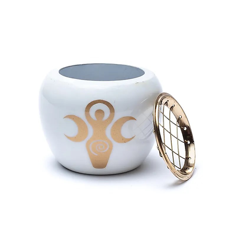 Incense Burner White & Gold Goddess Symbol --set Of 2 Pcs - 9x7cm