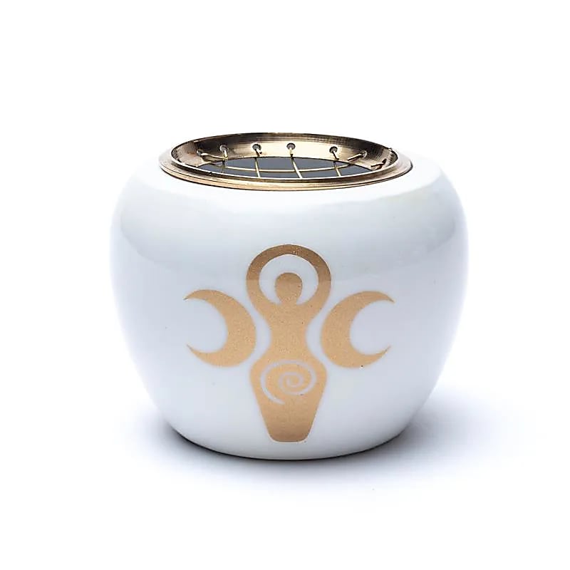 Incense Burner White & Gold Goddess Symbol --set Of 2 Pcs - 9x7cm