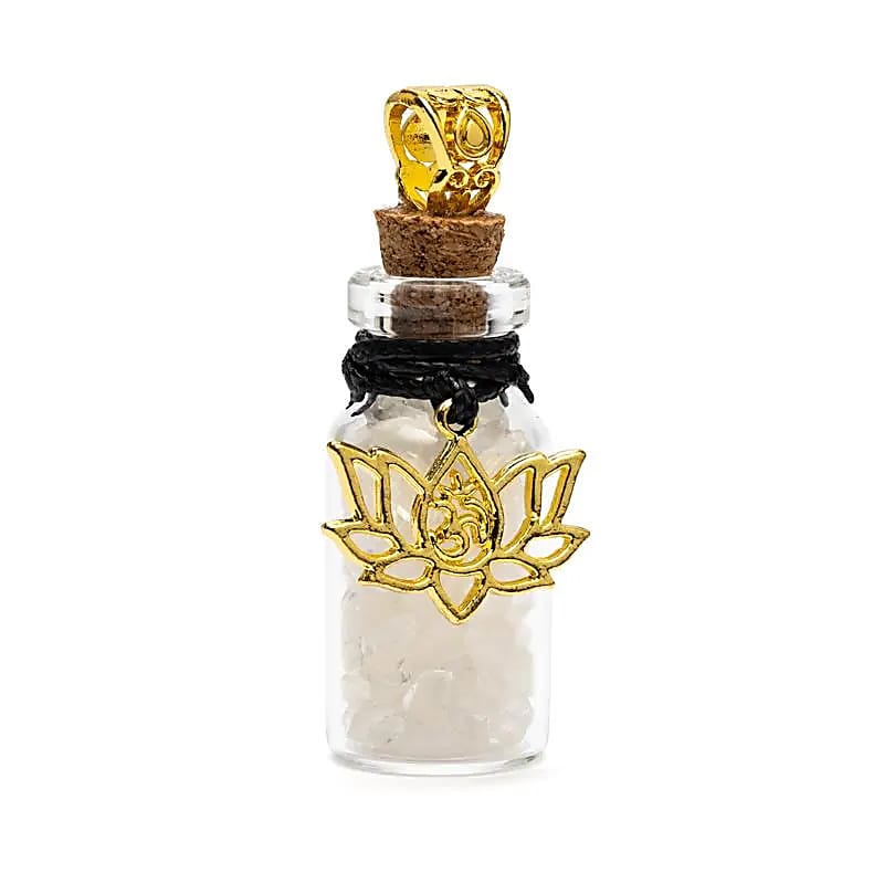 Geschenkflaschen-Anhänger mit Bergkristall und Lotus – Packung mit 4 Stück – 3,6 cm