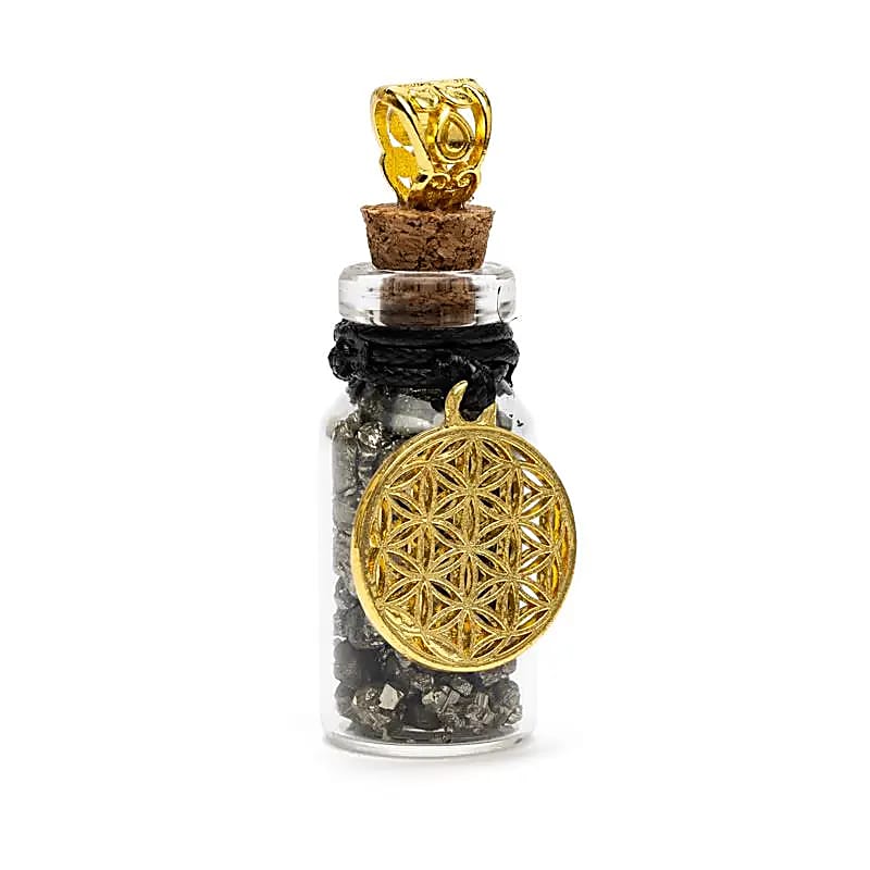 Geschenkfleshanger met pyriet en levensbloem --pakket van 4 stuks - 3,6 cm