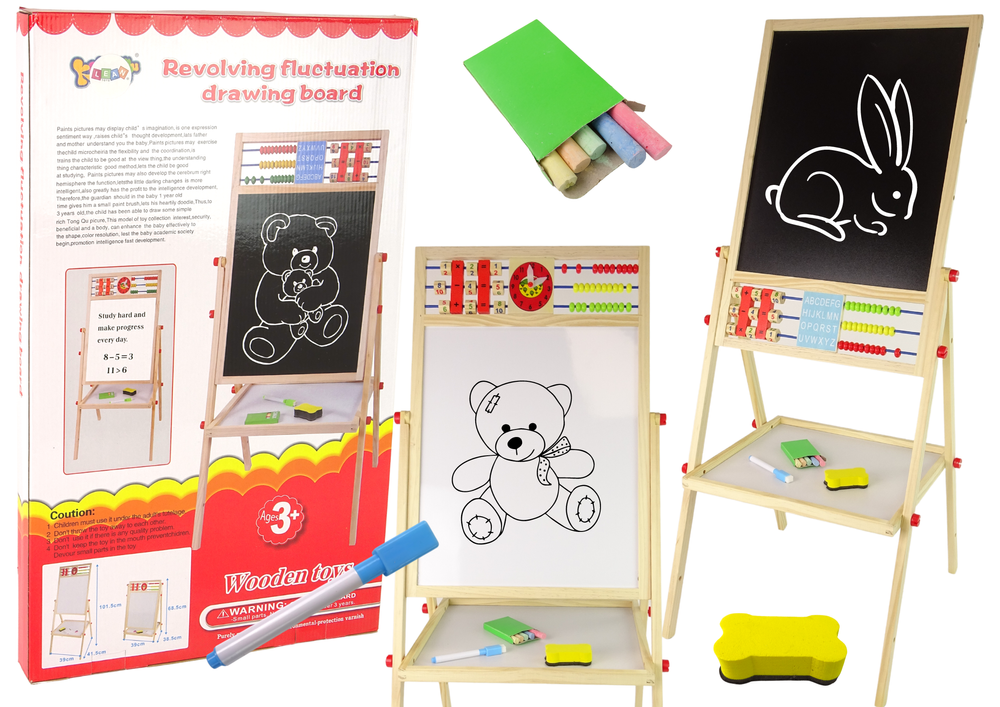 Wooden Education Board 2in1 Magnetic-chalkboard + Accessories Counting Table Multiplication Alphabet