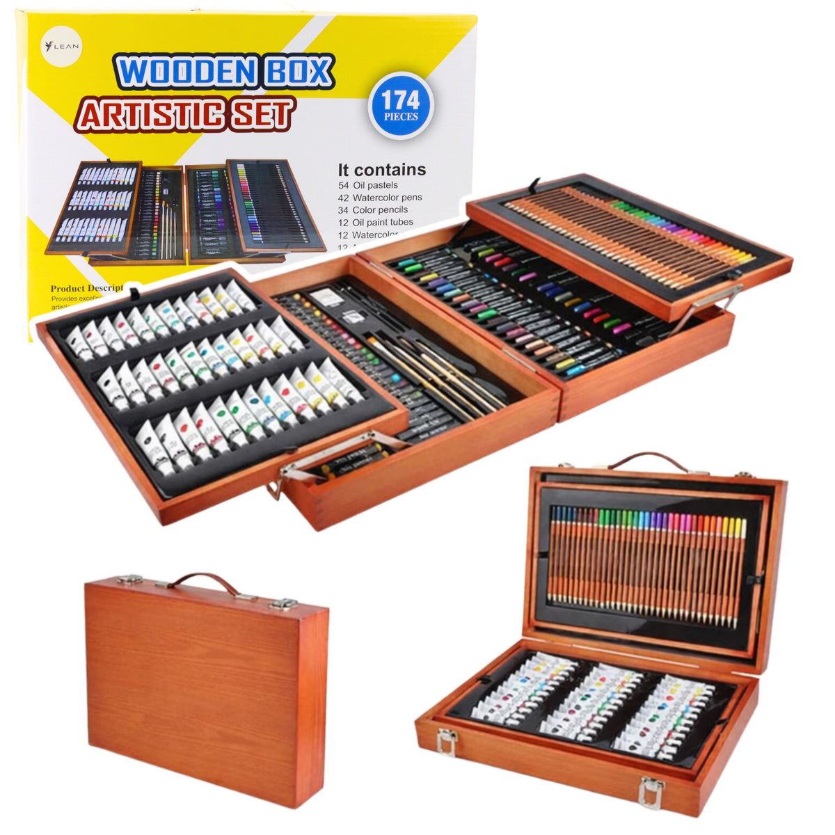 Large Professional Painting Set In A Wooden Carrying Case 174 Pieces