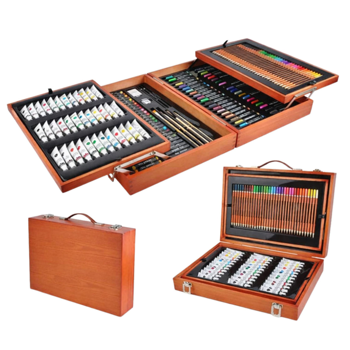 Large Professional Painting Set In A Wooden Carrying Case 174 Pieces