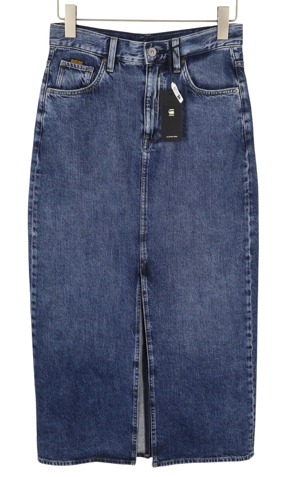 G-star Viktoria Long Women Skirtdenim Blue Faded High Waist Split Rrp129