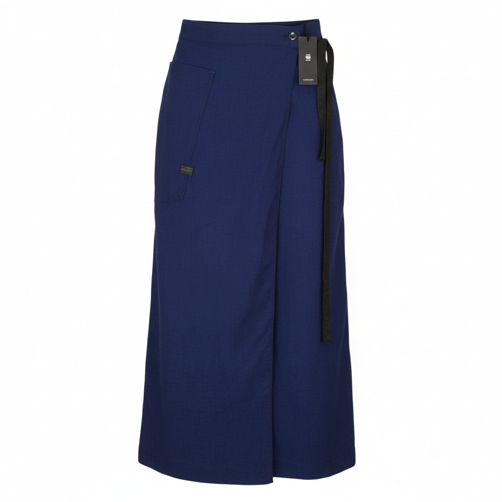 G-star A-line Long Wrap Women Skirtdark Blue Organic Maxi Length Rrp159