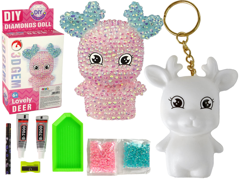 Diy Diamond Creative Kit Pink Reindeer Crystals Sequins 3d Keyring