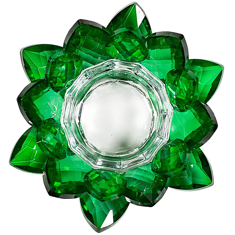 Lotus Candle Holder Crystal Green - 4.5x11 Cm