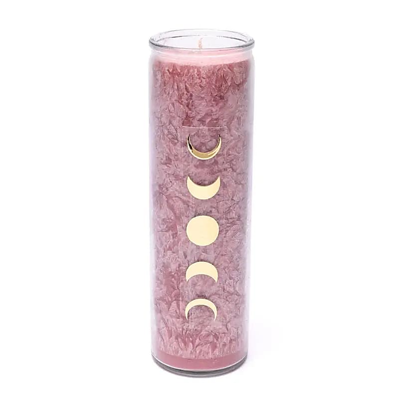 Candela Alla Stearina Fasi Lunari Rosa Antica Inodore - 21x6,5 Cm