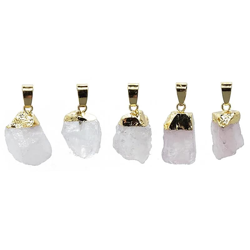 Pendant Rose Quartz Rough Gold Colour --package Of 5 Pcs - ±2 Cm