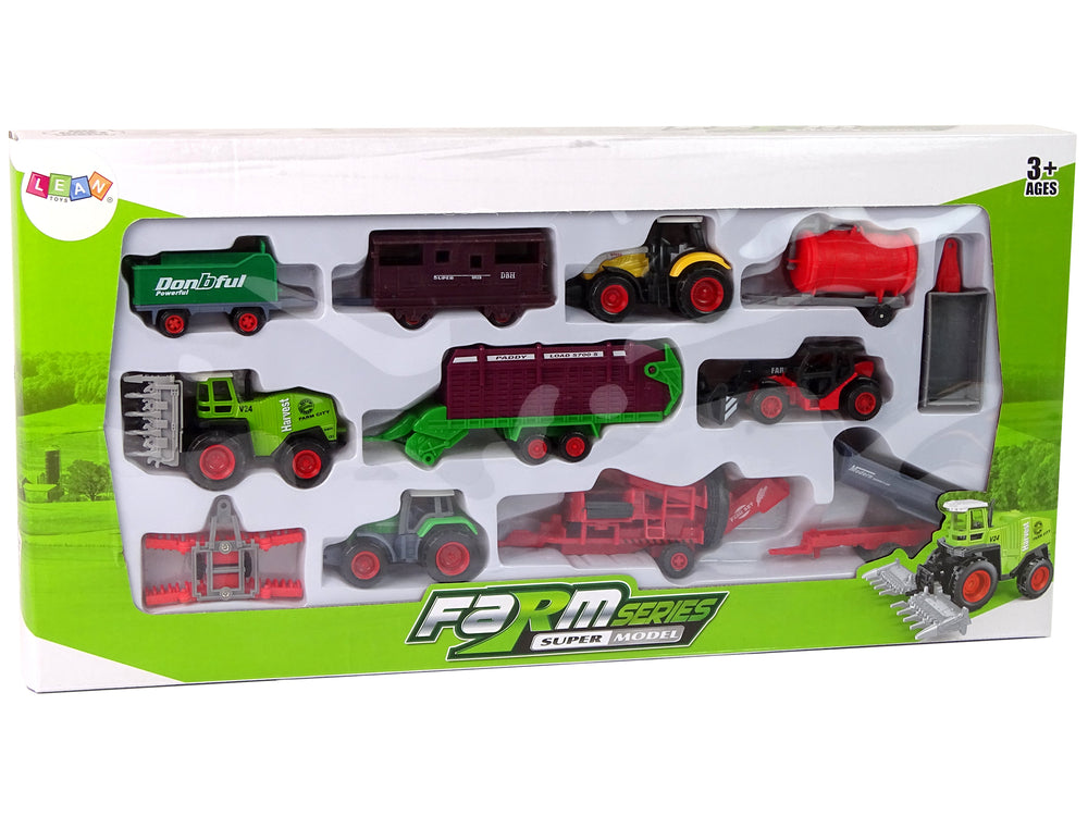 Set Of Agricultural Vehicles Tractor 12 Pieces Metal