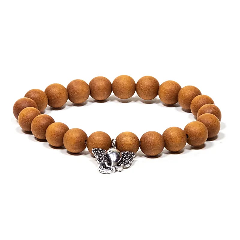 Mala/bracelet Sandalwood Elastic With Ganesh --package Of 2 Pcs - 0.8 Cm