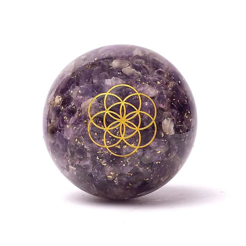 Orgonite Sfär Ametist Med Seed Of Life - ±5,5cm