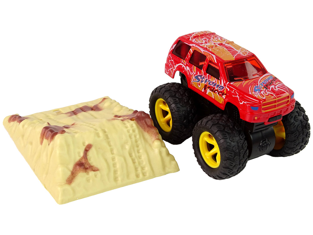 Resorak Monster Truck Pull Back Drive Rubber Tyres Metal Body + Evolving Ramp