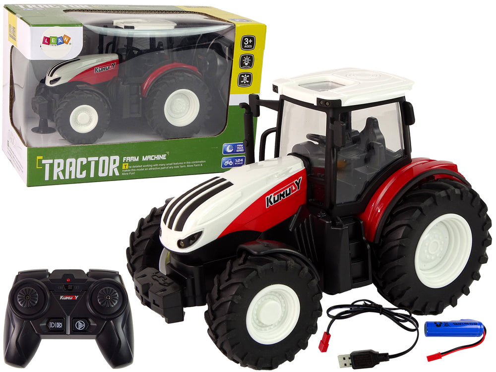 Agricultural Tractor 1:24 Remote Controlled R/c Pilot Farm White Red