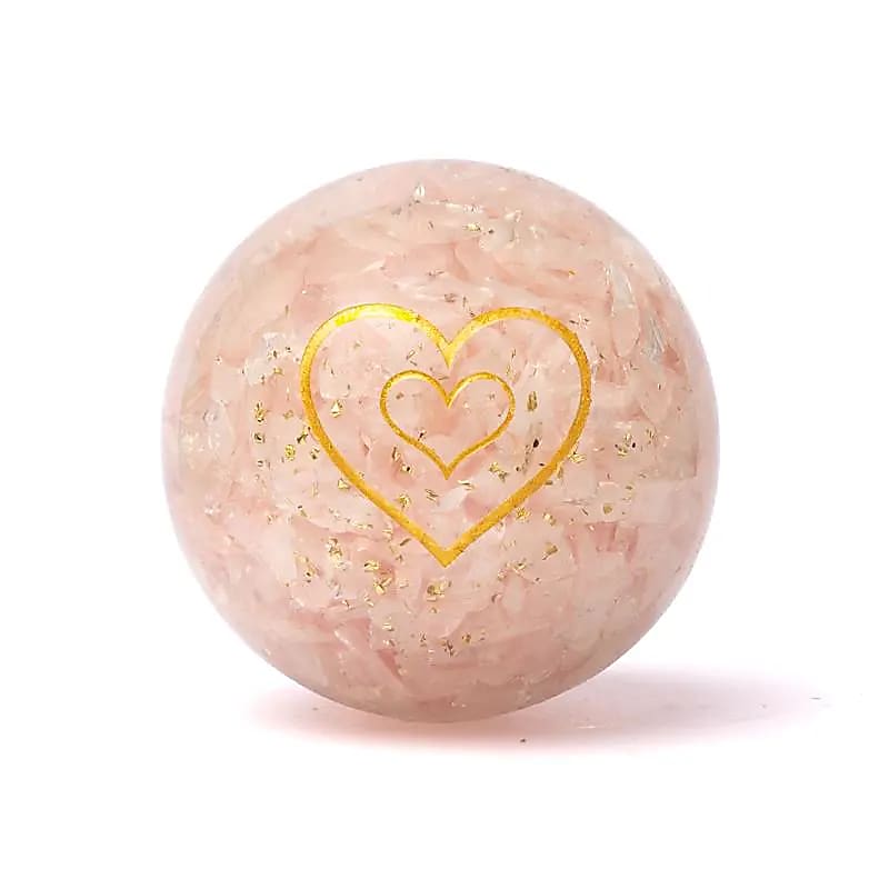 Orgoniet Bol Rozenkwarts Met Hart - ±5,5cm