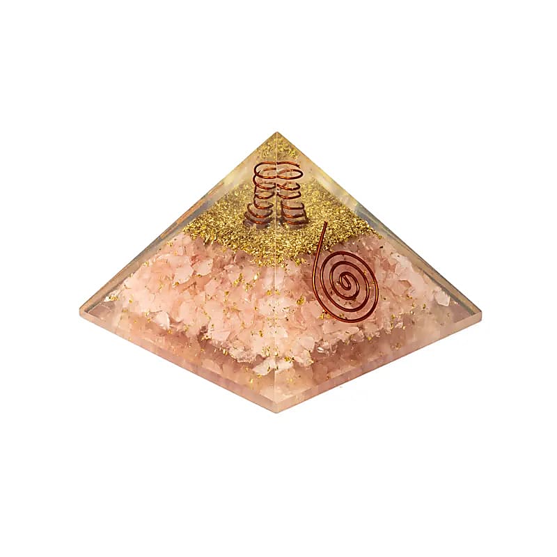 Orgonitová pyramída Rose Quartz so srdcom - ±7,5 cm