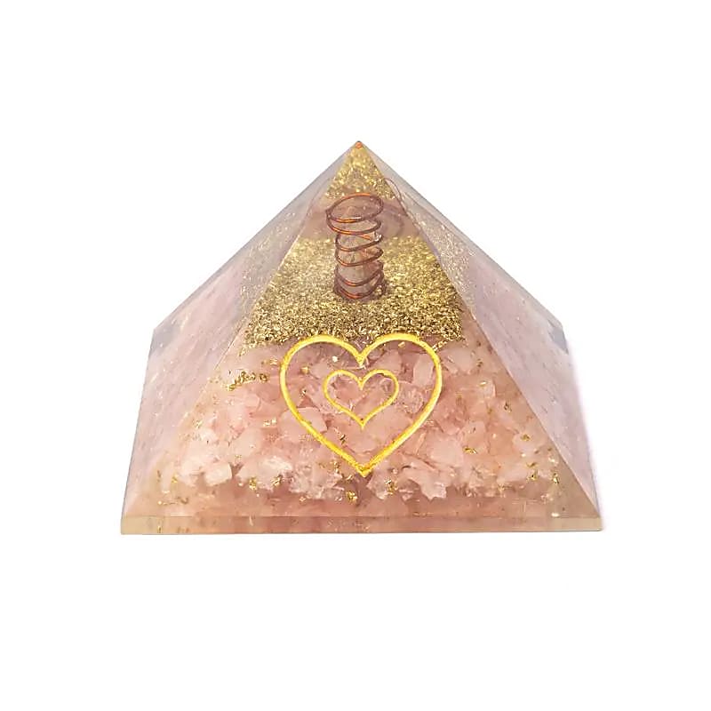 Orgonitová pyramída Rose Quartz so srdcom - ±7,5 cm