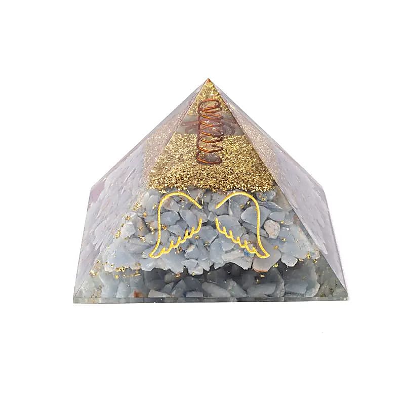 Angelite Pirâmide Orgonita Com Asas De Anjo - ±7,5cm