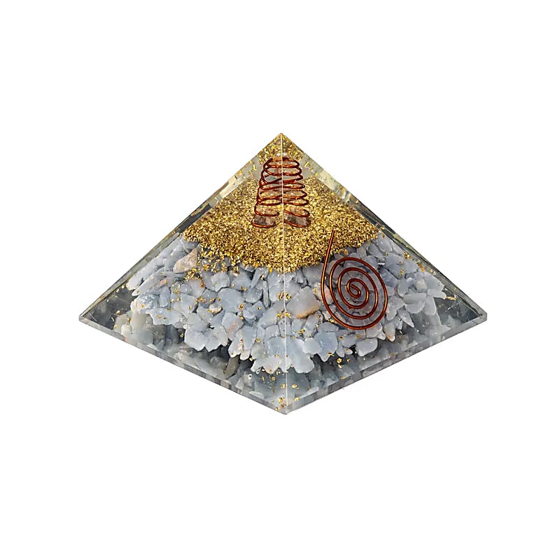 Angelite Pirâmide Orgonita Com Asas De Anjo - ±7,5cm