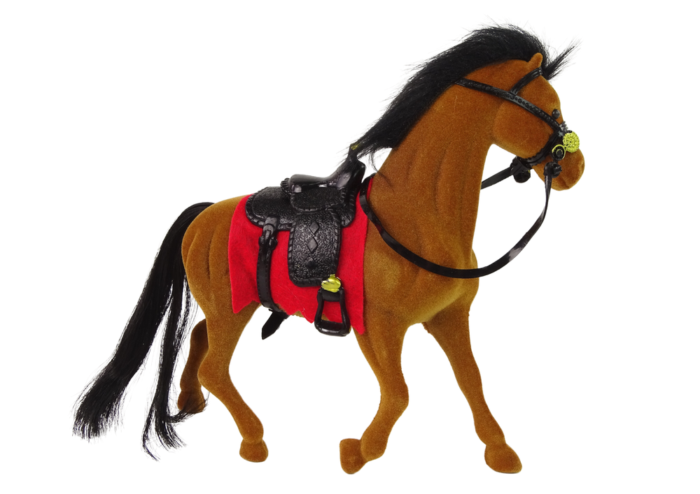 Brown Velvet Horse Red Saddle Figurine