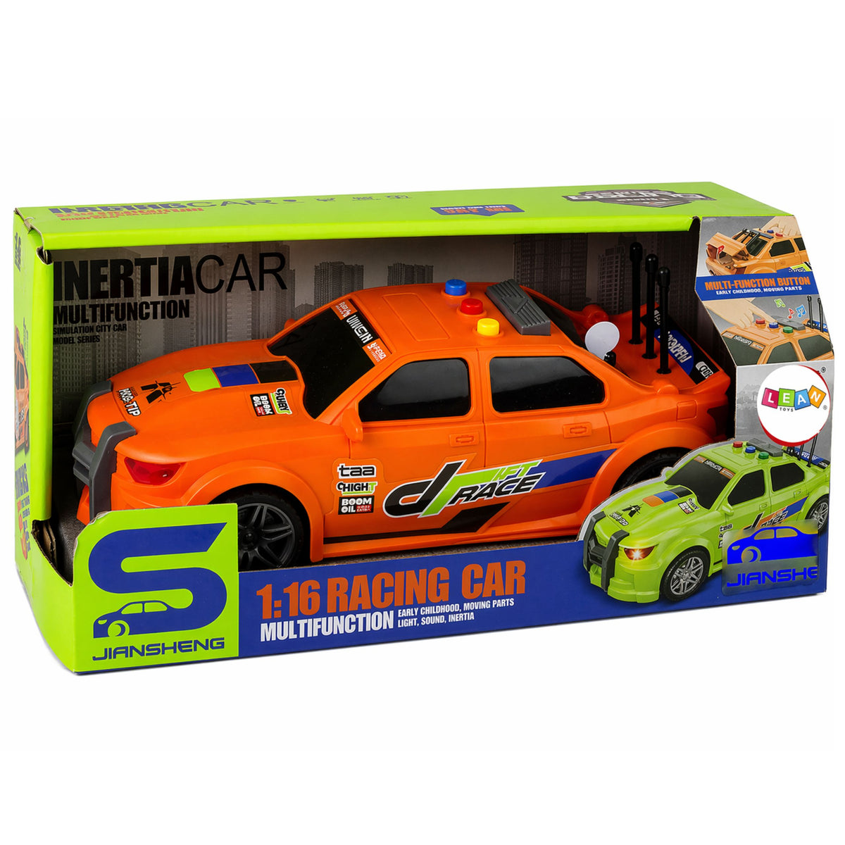 Sports Car Racing Lights Sounds Orange 1:16