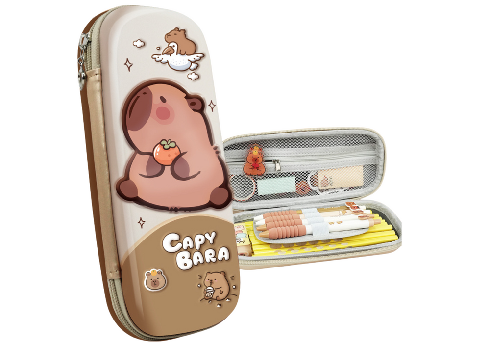 School Pencil Case With Capybara Beige