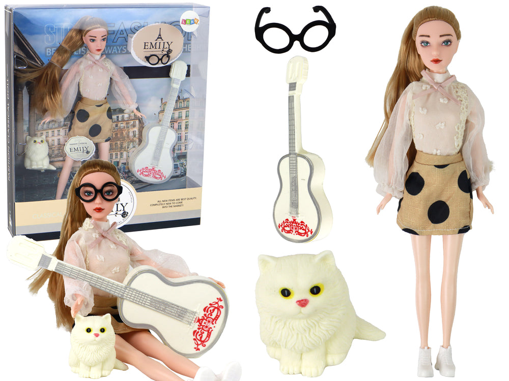 Children's Doll Emily With Guitar Glasses Long Blonde Hair Kitten