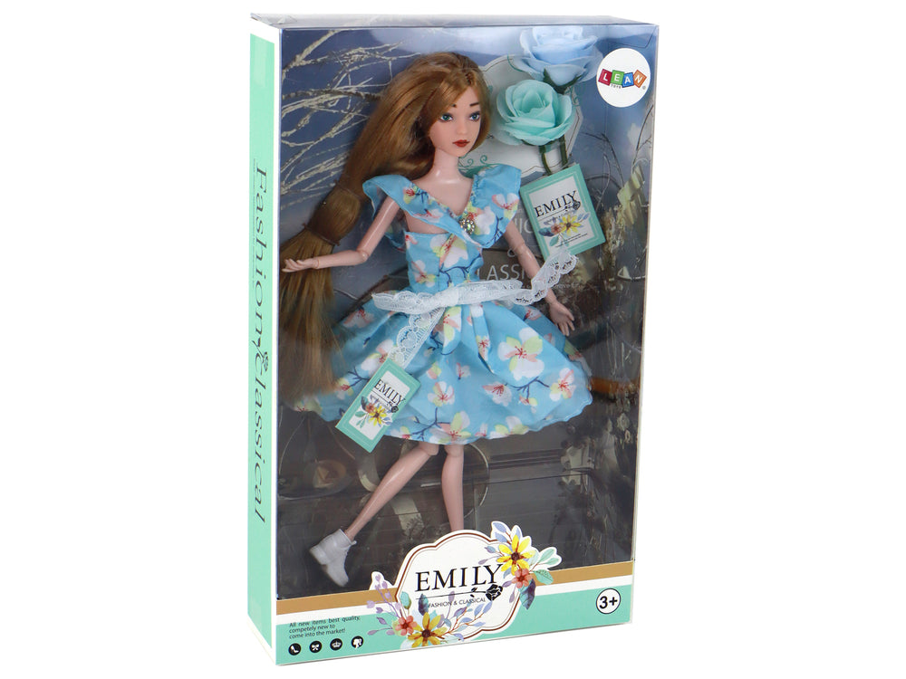 Children's Doll Emily Spring Long Hair Blue Flower Dress