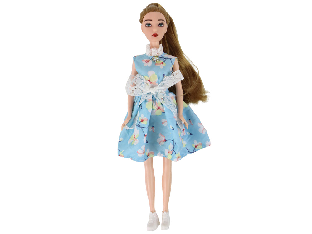 Kinderpop Emily Spring Lang Haar Blauwe Jurk Kitten