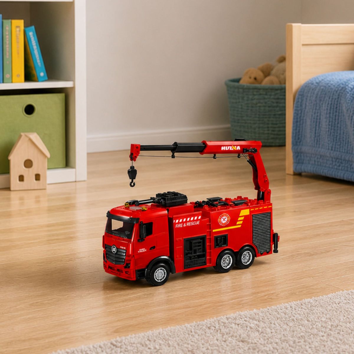 Wóz strażacki Huina Rc z dźwigiem i armatką wodną 1:18