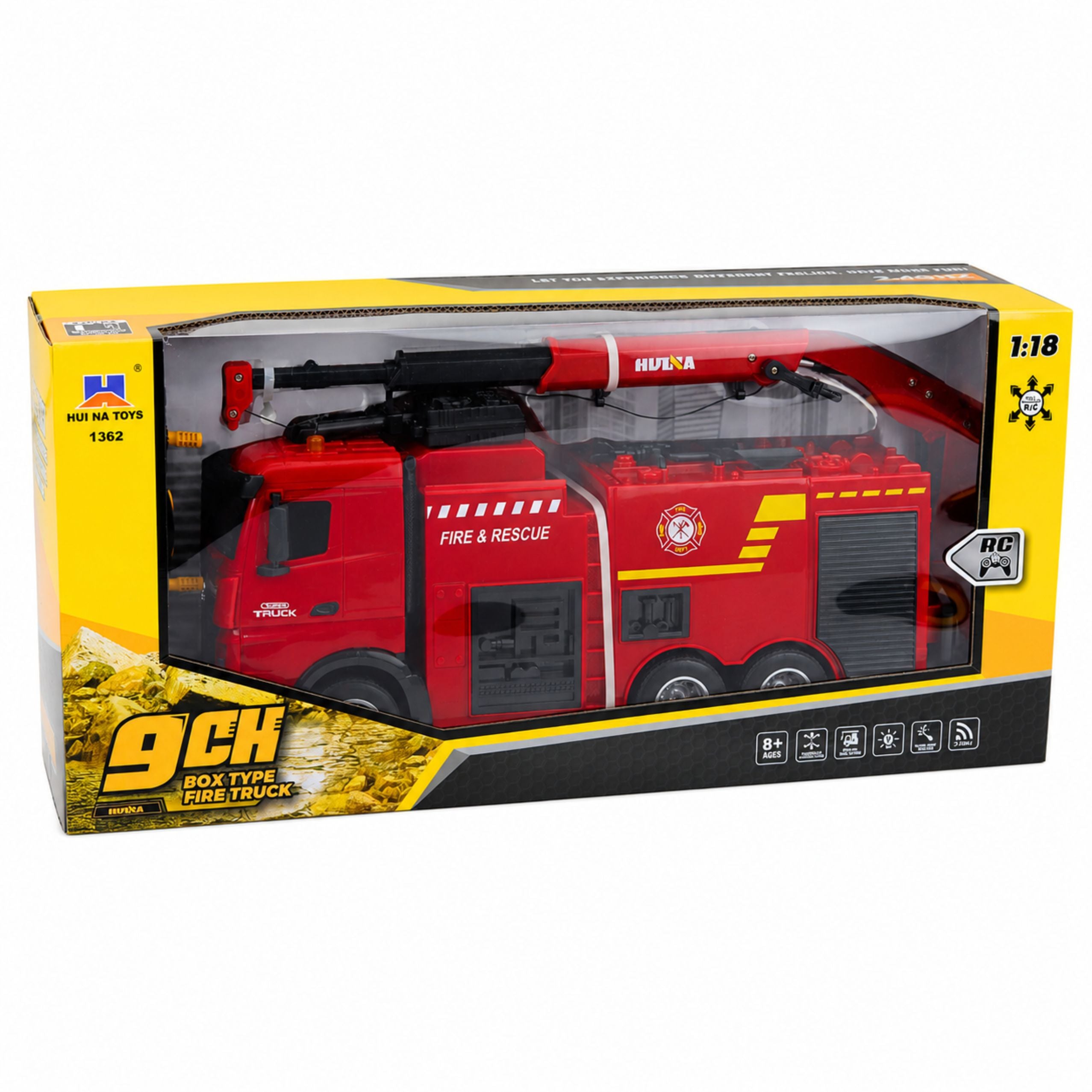 Huina Rc Fire Truck With Crane And Water Cannon 1:18