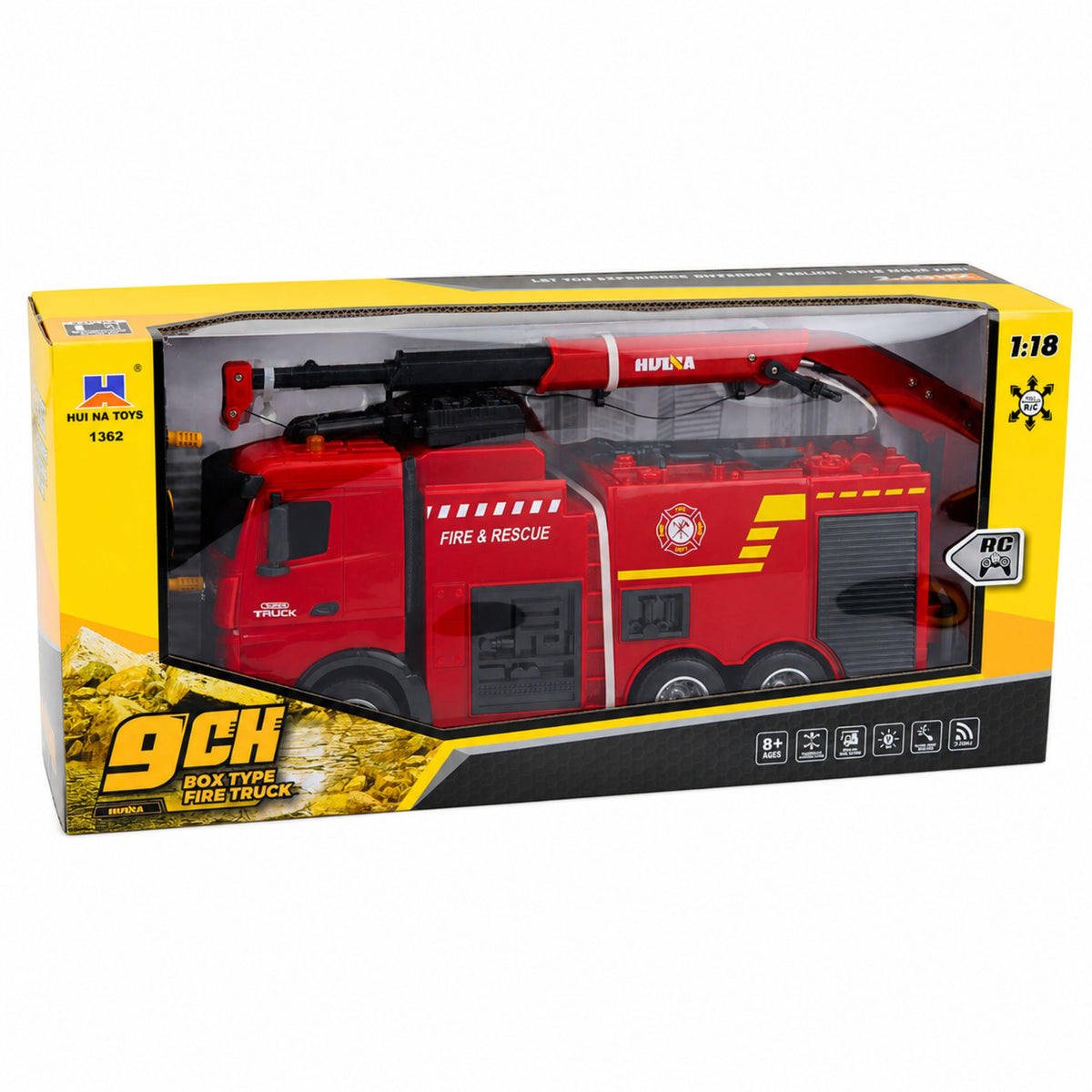 Wóz strażacki Huina Rc z dźwigiem i armatką wodną 1:18