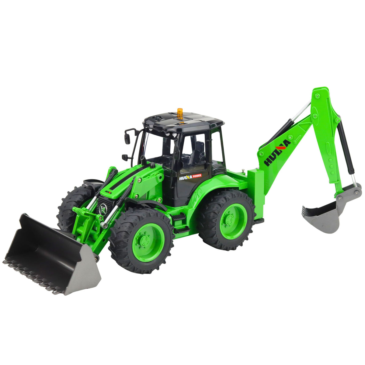 Retroescavadeira de controle remoto Rc luzes som verde Huina 1:14