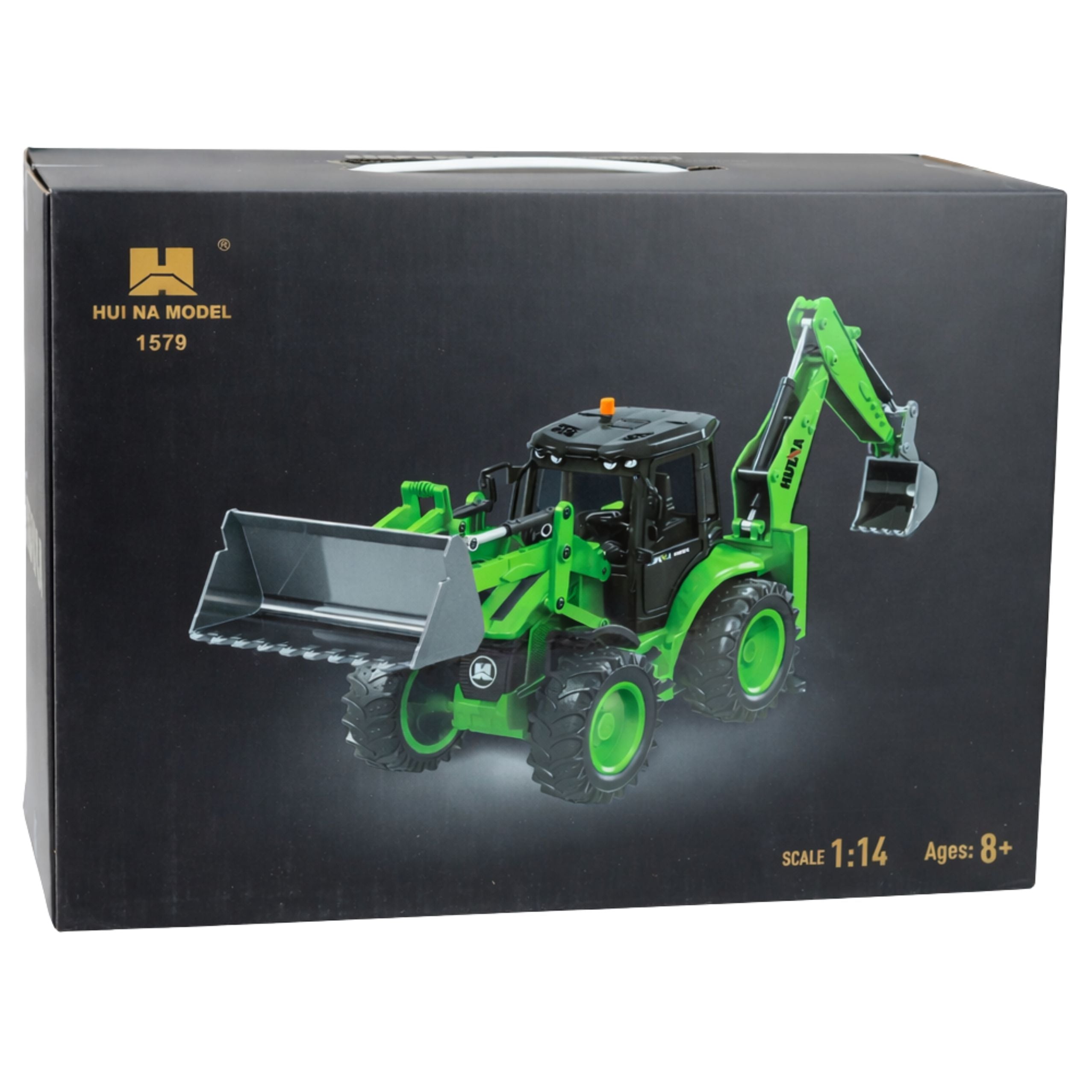 Remote Control Backhoe Loader Rc Lights Sound Green Huina 1:14