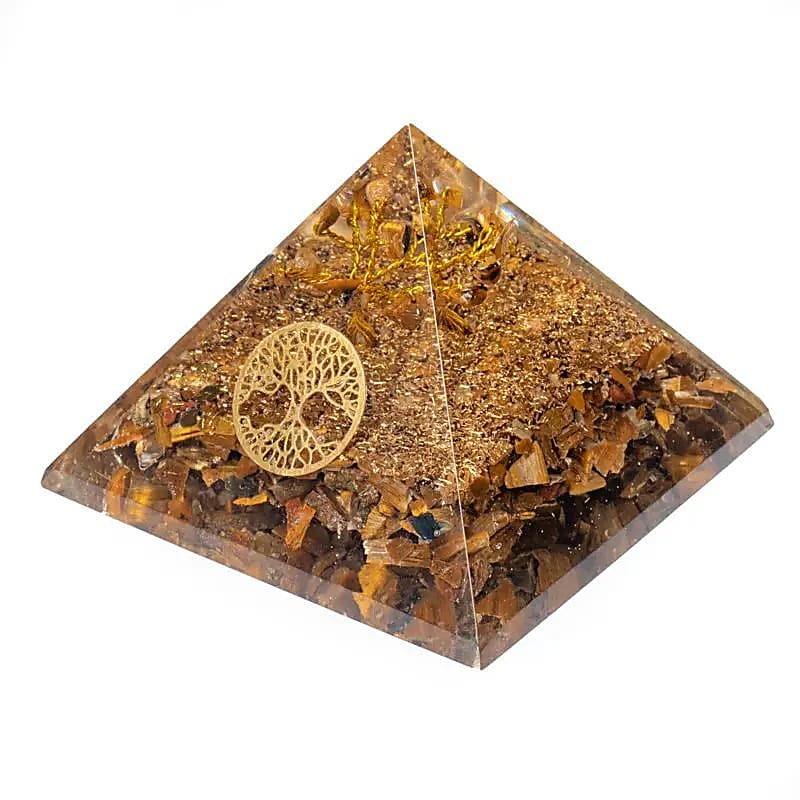Tiger Eye Pyramid With Tree Of Life - 7x7x6cm