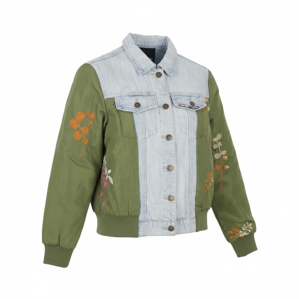 Desigual Chaq New Port Beach Women Jacketdenim Vyšívané listy na knoflíky