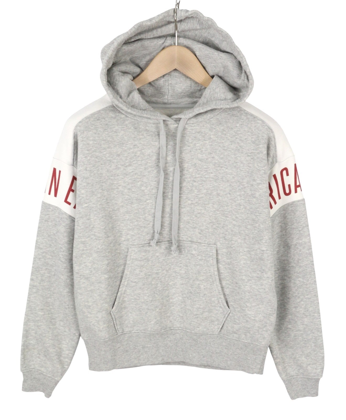 American Eagle Outfitters Damen Kapuzenpullover, grau meliert, mit Kängurutasche zum Überziehen