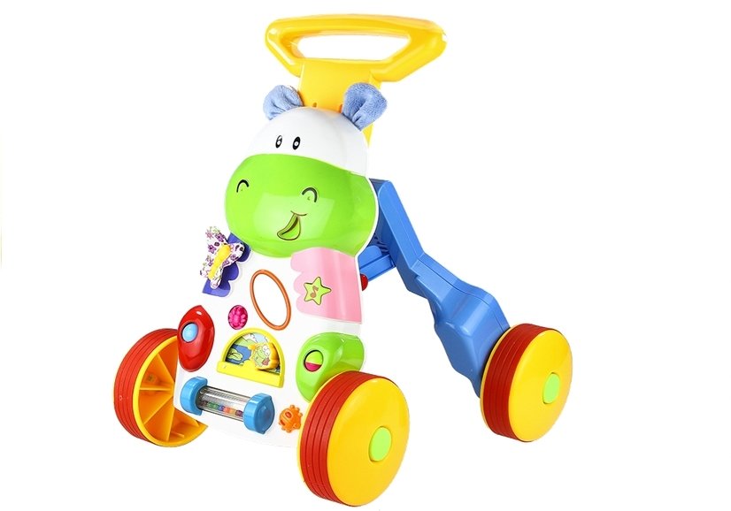 Toddler Baby Push Along Toy Hippo Sounds Rattles Crinkles Mirror