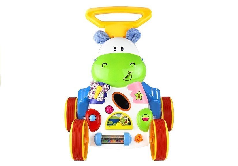 Toddler Baby Push Along Toy Hippo Sounds Rattles Crinkles Mirror