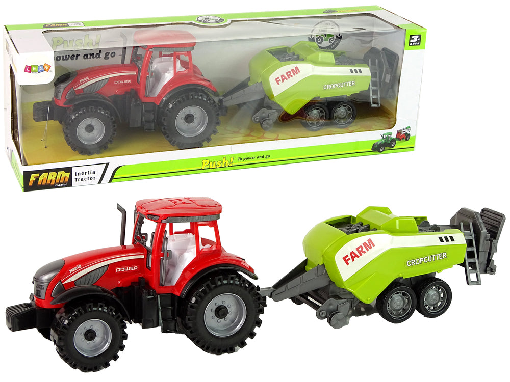 Red Farm Tractor With Green Seeder Friction Drive