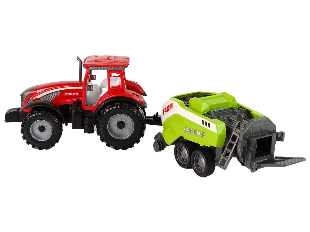 Red Farm Tractor With Green Seeder Friction Drive