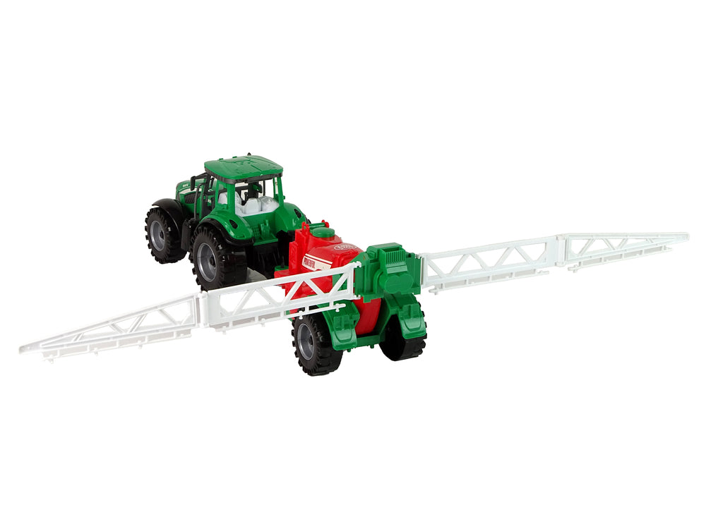 Green Farm Tractor With Red And Green Sprayer Fricative Drive