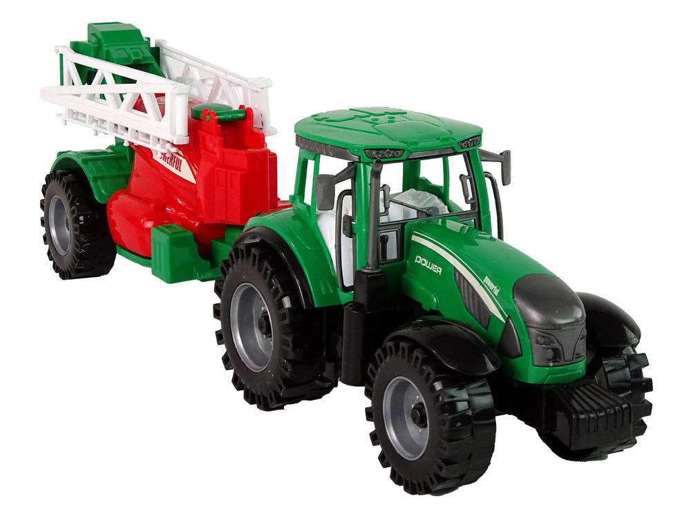 Green Farm Tractor With Red And Green Sprayer Fricative Drive