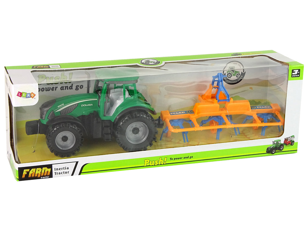 Green Tractor With Orange And Blue Rake Friction Drive