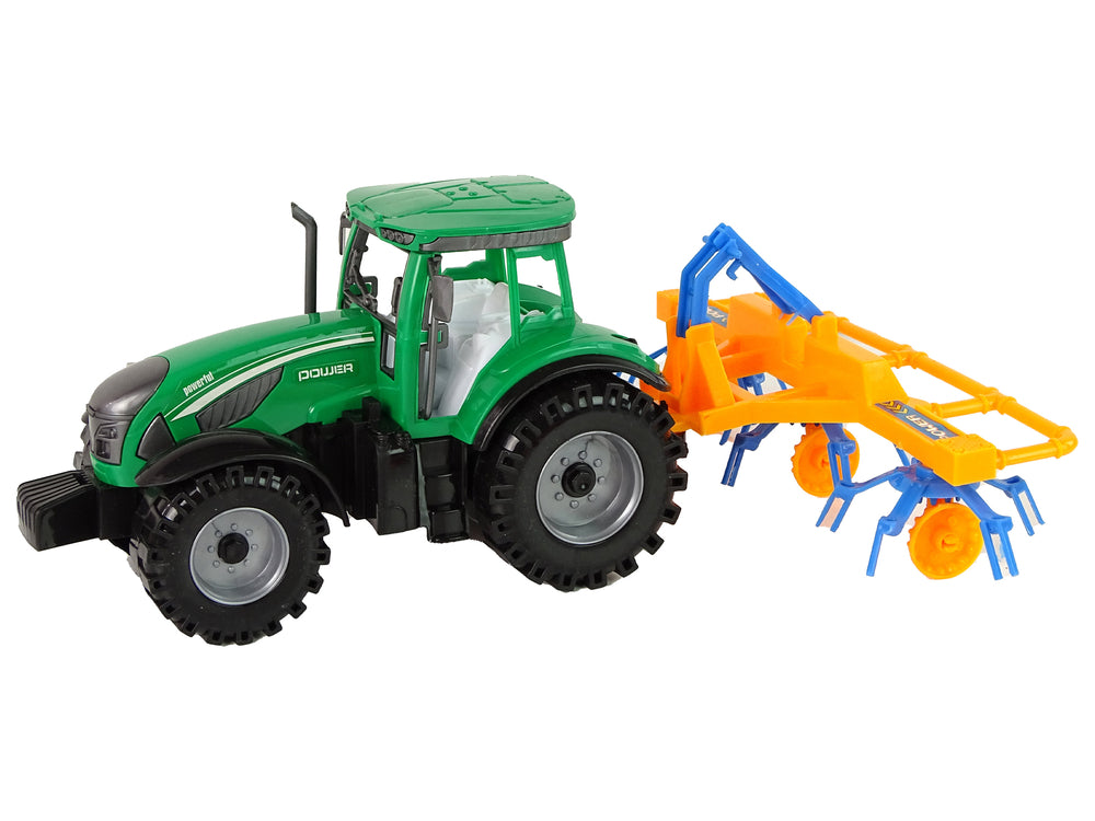 Green Tractor With Orange And Blue Rake Friction Drive