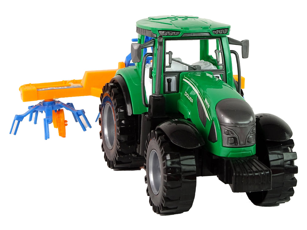 Green Tractor With Orange And Blue Rake Friction Drive