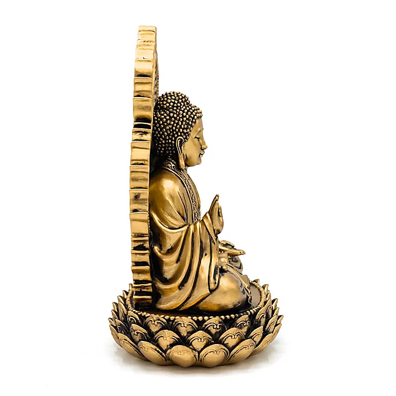Buddhastaty på tron Guldfärgad - 19x15,5x27 Cm